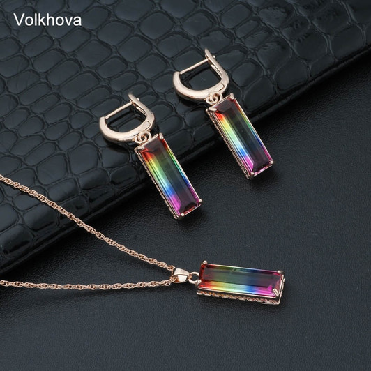 Volkhova Bridal Charming Fashion Square Color Earrings Environmentally Friendly Copper AAA Zircon Earrings For Women Jewelry|Jewelry Sets|