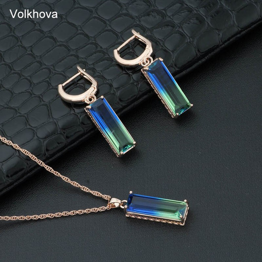 Volkhova Bridal Charming Fashion Square Color Earrings Environmentally Friendly Copper AAA Zircon Earrings For Women Jewelry|Jewelry Sets|