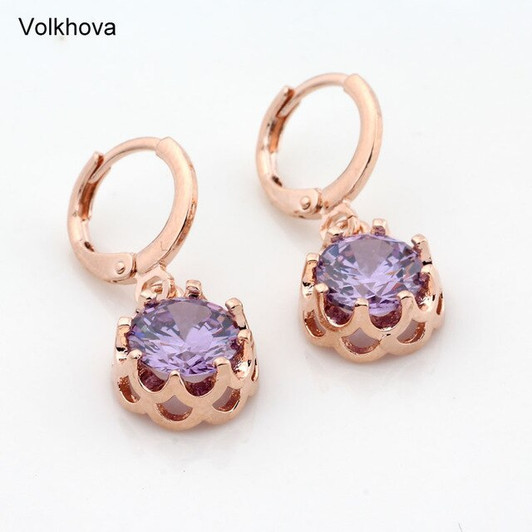 Fashion Retro Round Earring Gold Filled CZ 7 Colors Dangle Earrings For Women Fashion Drop Earrings Jewelry Lady Gift|Drop Earrings|