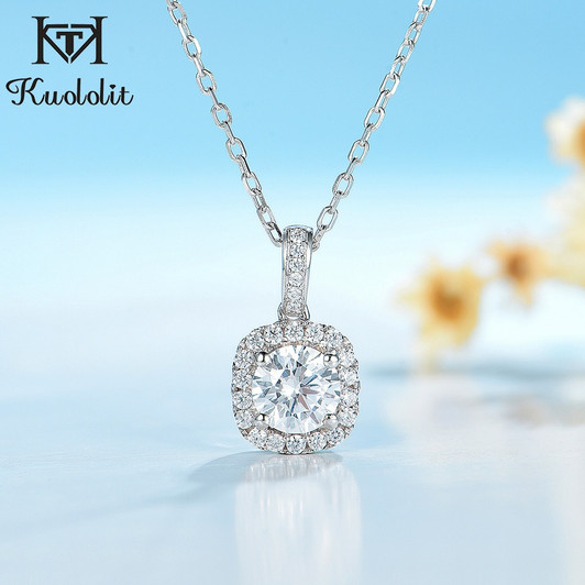 Kuololit 1CT 14K 10K 925 silver Moissanite Gemstone Pendant For Women Round 6.5mm VVS lab diamonds Luxury Necklace Fine Jewelry|Pendants|