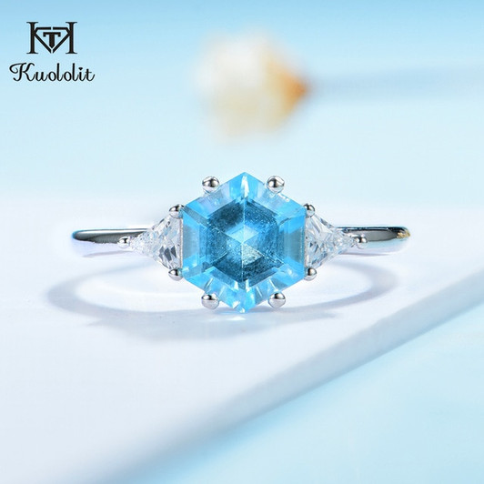 Kuololit Natural hexagon Topaz Gemstone Ring for Women 925 Sterling Silver Green amethyst Moonstone Ring for promise wedding NEW|Rings|