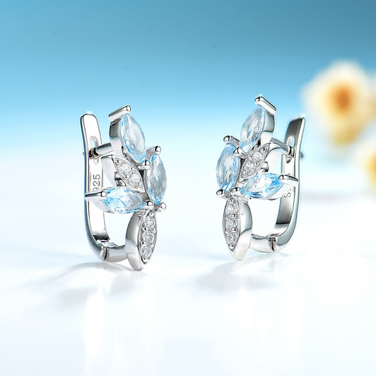 Kuololit Natural Topaz Gemstone Clip Earrings for Women Genuine 925 Sterling Silver Handmade marquise Earrings for anniversary|Clip Earrings|