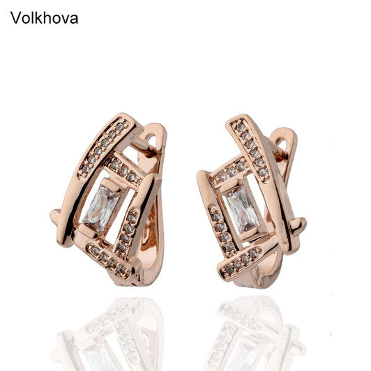 Volkhova 585 Rose Gold Color Dange Earrings For Women Fashion Jewelry AAA Square Cubic Zircon Good Quality|Drop Earrings|