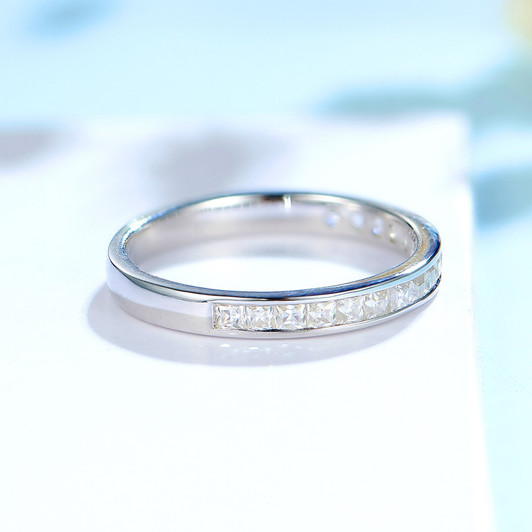 Kuololit 585 14K 10K White Gold Ring for Women Solid 925 silver Square Channel Set Moissanite Ring Matching Half Eternity Band|Rings|