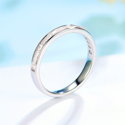Kuololit 585 14K 10K White Gold Ring for Women Solid 925 silver Square Channel Set Moissanite Ring Matching Half Eternity Band|Rings|