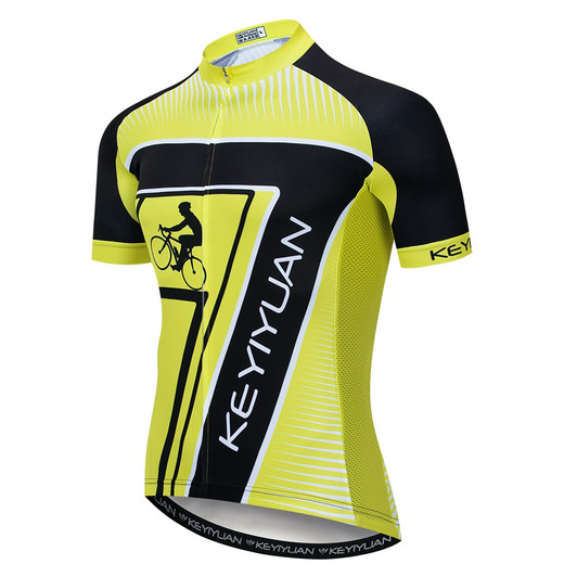 2019 Keyiyuan Spring and Summer New Road Cycling Sweatshirt Quick Dry Perspiration Men's Fluorescent Yellow Short Sleeve Top|Cycling Jerseys|