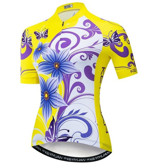 2019 Keyiyuan Summer New Road Racing Bike Riding Equipment Quick Dry Breathable Lady Flower Yellow Short Sleeve Top|Cycling Jerseys|