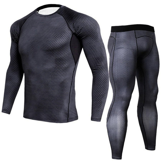 Detector Mens Compression Shirt Pants Set Workout Fitness Sport Suit Sportswear Bodybuilding Tight Long Sleeves Shirts Leggings|Running Sets|