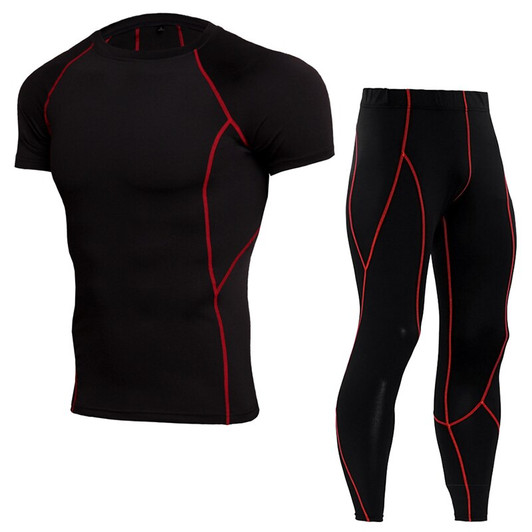 Detector Men Short Sleeves Shirts Leggings Sport Suit Compression Shirt Pants Set Workout Fitness Sportswear Bodybuilding Tights|Running Sets|