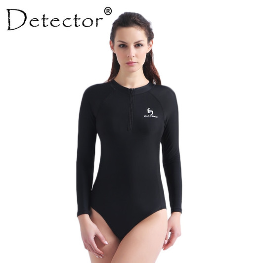 Detector One Piece Swimsuit High Neck Rash Guard Long Sleeve Swimwear Swimming Suit for Women Push up Bathing Suit Bodysuit|Body Suits|