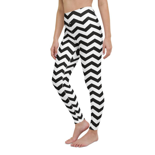Black White Chevron High Waist Yoga Leggings-DELETED-1608574141
