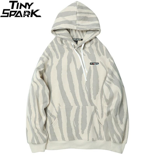 Men Streetwear Hip Hop Hoodie Sweatshirt Harajuku Striped Camouflage