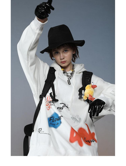 Mens Harajuku Hoodie Sweatshirt Flower Graffiti Streetwear Hip Hop