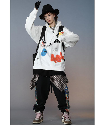 Mens Harajuku Hoodie Sweatshirt Flower Graffiti Streetwear Hip Hop