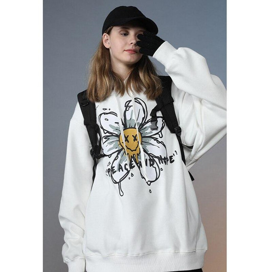 Harajuku Hoodie Sweatshirt Daisy Flower Mens Streetwear Hip Hop Hoodie