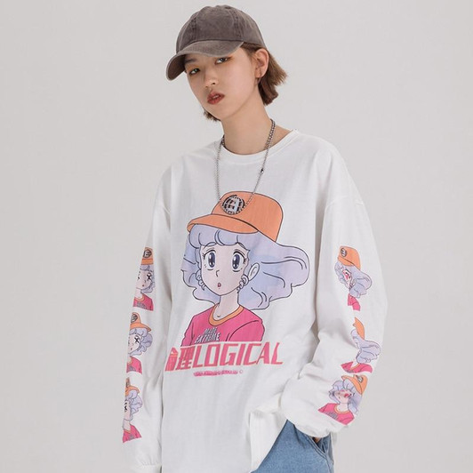 Men Hip Hop T Shirt Streetwear Cartoon Girl Print Harajuku Tshirt
