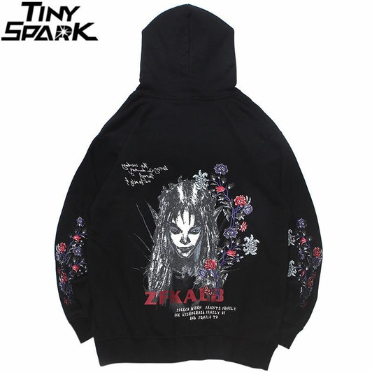 Mens Hip Hop Streetwear Hoodie Embroidery Flower Freaky Printed