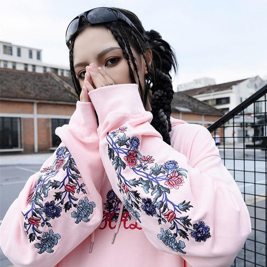 Mens Hip Hop Streetwear Hoodie Embroidery Flower Freaky Printed