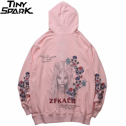 Mens Hip Hop Streetwear Hoodie Embroidery Flower Freaky Printed