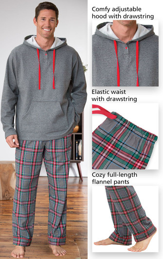 Men's Gray Plaid Hooded Pajamas-DELETED-1609285063