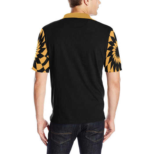 Wakerlook Golden Color Spiral Men's Sleeves Print Polo Shirt-DELETED-1611792751
