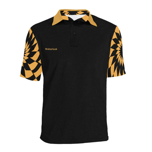 Wakerlook Golden Color Spiral Men's Sleeves Print Polo Shirt-DELETED-1611792751