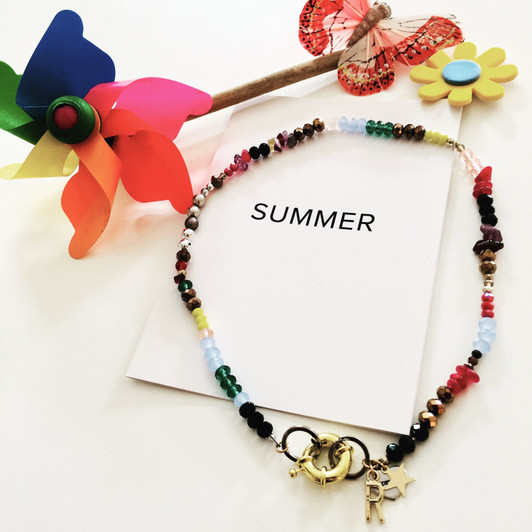 Special Edition Summer Necklace Rainbow  Necklace with Gold Initial-DELETED-1613492962