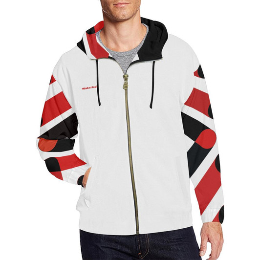 Wakerlook Men's Red Sleeves Print Full Zip Hoodie-DELETED-1611792812
