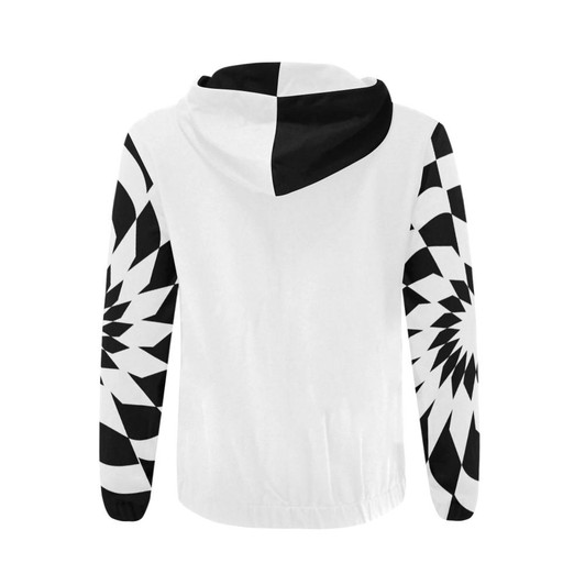 Wakerlook Men's White Spiral Print Full Zip Hoodie-DELETED-1611792835