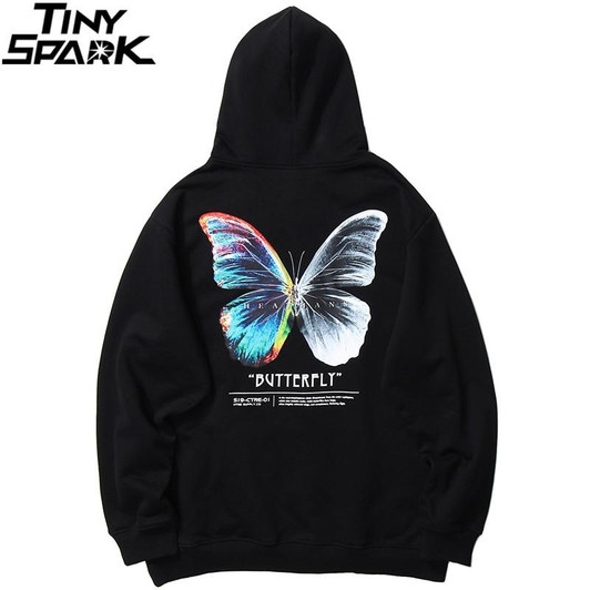 Men Hip Hop Sweatshirt Hoodie Color Butterfly Streetwear Harajuku