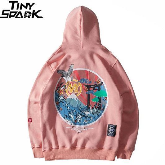 Harajuku Japanese Embroidered Cranes Fleece Velvet Hoodie Streetwear
