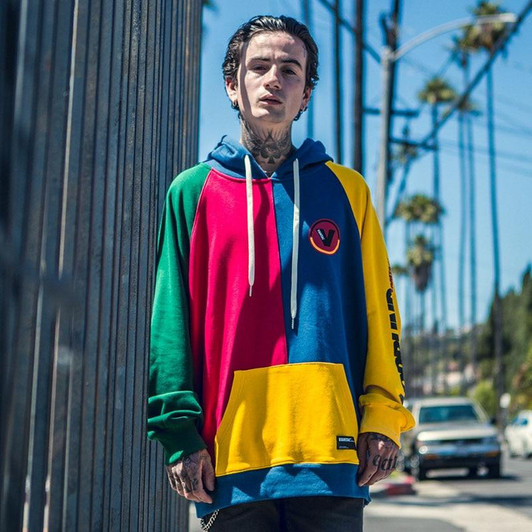 Hip Hop Hoodie Sweatshirt Mens Color Block Patchwork Harajuku Hoodie
