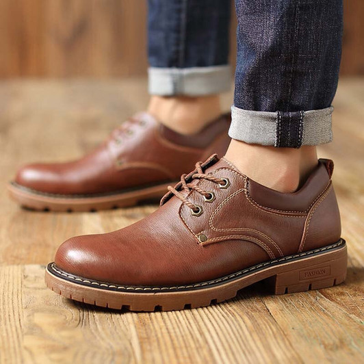 2019 Men's Fashion Leather Work Shoes Lace Up Casual Shoes Genuine Leather Male Student Skate Shoe Low Shoes Zapatos De Hombre|hombre casual|hombre zapatoshombres zapatos casual
