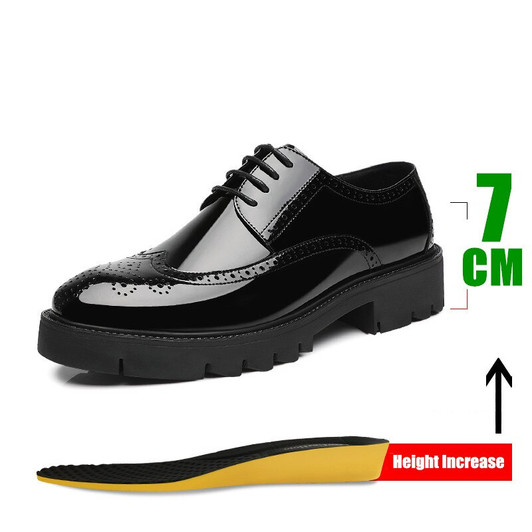 Misalwa Platform High Heel 4/7/9 CM Height Increase Casual Men Brogue Patent Leather Shoe Man Oxford Dress Shoes Elevator Formal|Men's Casual Shoes|