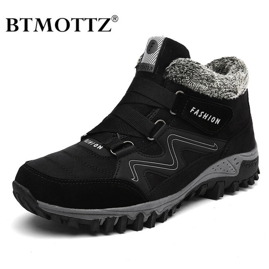 Winter Men Boots with Fur 2019 Warm Leather Snow Boots Men Winter Work Casual Shoes Sneakers High Top Rubber Ankle Boots BTMOTTZ|Snow Boots|