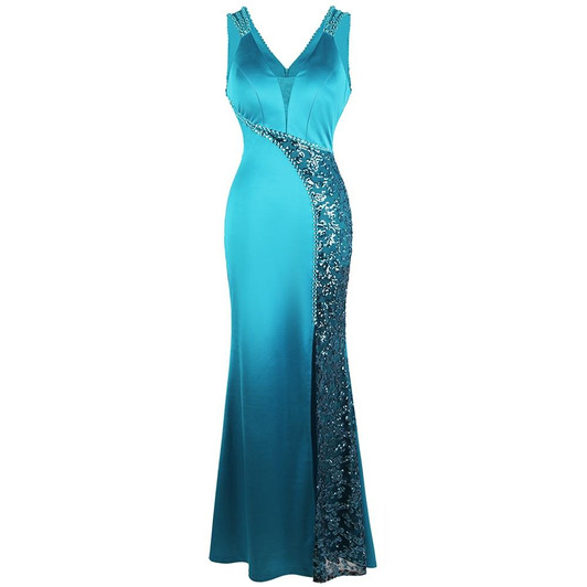 Women's V Neck Beading Sequin Splicing Evening Dresses Long Formal Women's V Neck Beading Sequin Splicing Evening Dresses Long Formal