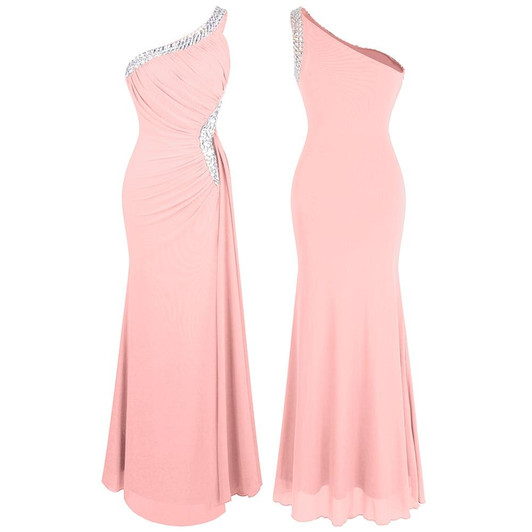 Beading One Shoulder Silt Pleat Draped Evening Dress vestido de noiva