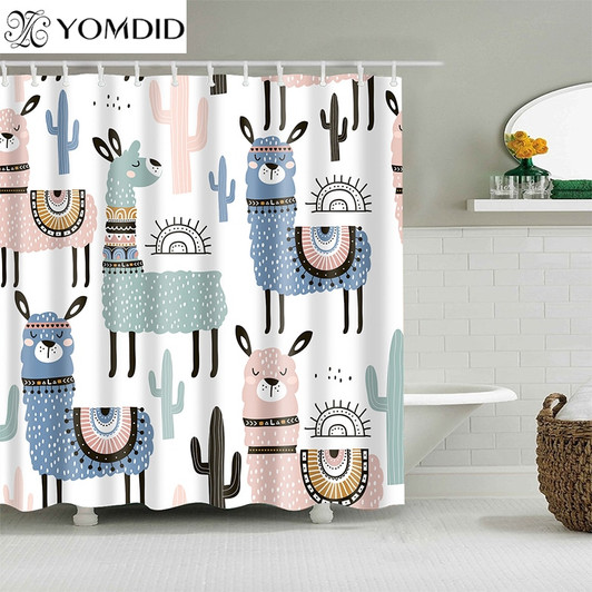 Alpaca Pattern Bath curtain Waterproof Shower Curtains Polyester Cartoon Bath Screen Printed Curtain for Bathroom Home Decor|Shower Curtains|
