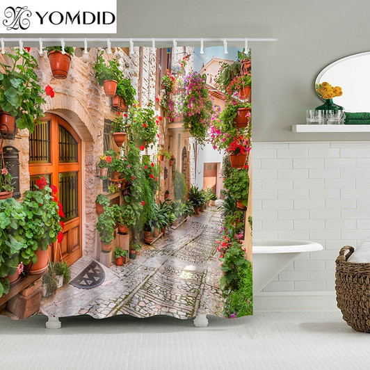3D Colorful Street Alley Pattern Shower Curtain