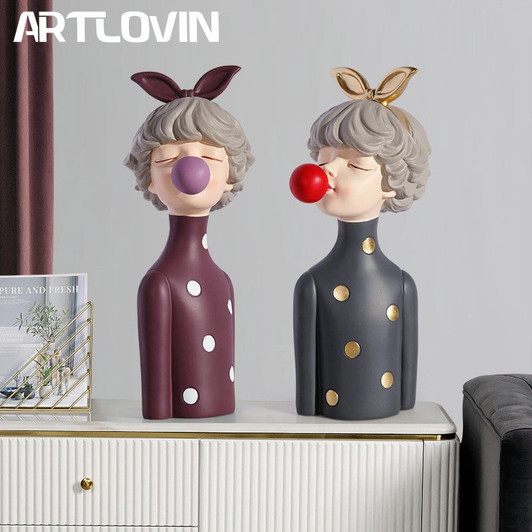 Nordic Ins Bubble Bow Knot Girl Sculpture Figurines