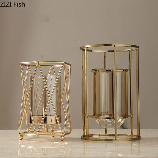 Creative Nordic Metal Iron Geometric Glass Vase