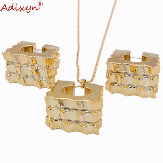 Adixyn Two Desigh Square Earrings/Pendant/Necklace Rose Gold Color Jewelry Set For Women Gifts N031915|Bridal Jewelry Sets|