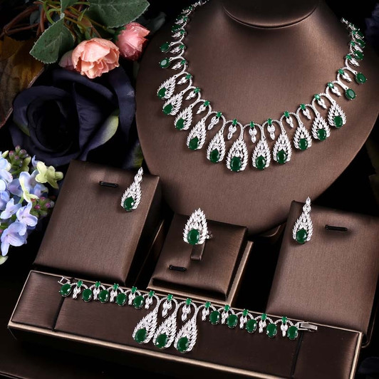 janekelly 4pcs Bridal Zirconia Full Jewelry Sets For Women Party, Luxury Dubai Nigeria CZ Crystal Wedding Jewelry Sets|Bridal Jewelry Sets|