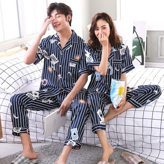 Lovers Pajamas Couples Unisex Silk Sleepwear Soft Pyjama Sets Nightgown Women Pajama Sets Long Sleeve Men Lounge Pijamas|Men's Pajama Sets|
