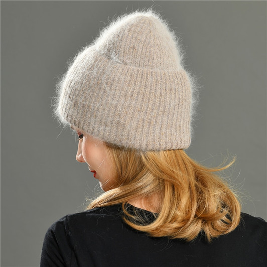 Autumn Winter Rabbit Hair Winter Hat Warm Beanies Hats Casual Women Solid Adult Cashmere Knitted Beanie Hat with Bright Wire|Men's Skullies & Beanies|
