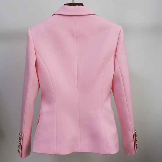 HIGH QUALITY 2020 New Fashion Designer Blazer Women's Slim Fitting Metal Lion Buttons Double Breasted Blazer Jacket Baby Pink|Blazers|