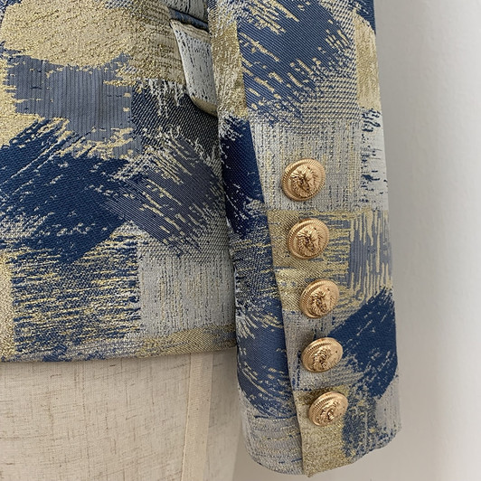 HIGH QUALITY New Fashion 2020 Designer Blazer Jacket Women's Lion Metal Buttons Double Breasted Colors Painting Jacquard Blazer|Blazers|