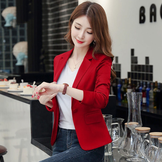 PEONFLY 2020 Blazer Femme Jackets Women Blazer Long Sleeve Blazers Solid Single Button Coat Slim Office Lady Jacket Female Tops|Blazers|
