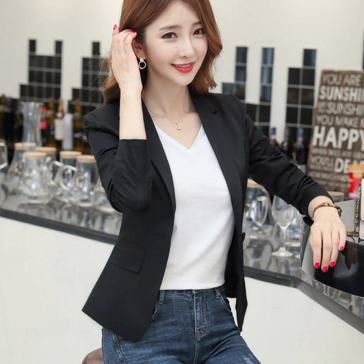 PEONFLY 2020 Blazer Femme Jackets Women Blazer Long Sleeve Blazers Solid Single Button Coat Slim Office Lady Jacket Female Tops|Blazers|