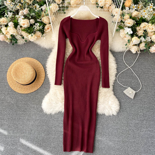 Croysier Dresses For Women 2020 Sexy Strapless Ribbed Knitted Bodycon Dress Women Winter Long Sleeve Midi Sweater Dress Clothes|Dresses|